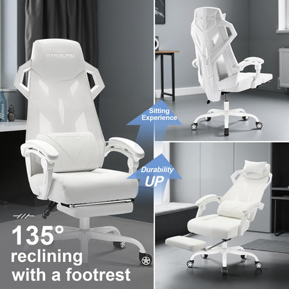 GTRACING Gaming Chair, Computer Chair with Mesh Back, Ergonomic Gaming Chair with Footrest, Reclining Game Chair with Adjustable Headrest and Lumbar Support for Gaming and Office (White)