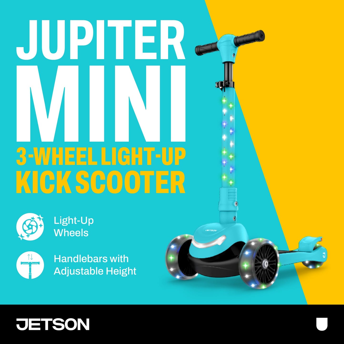 Jetson Scooters - Jupiter Mini 3 Wheel Kick Scooter, Blue, Foldable, Lightweight, Portable