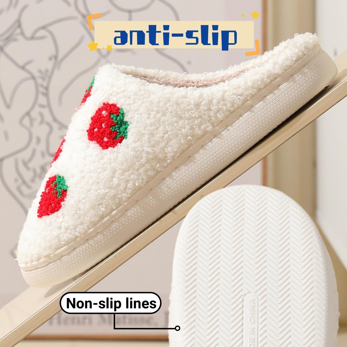 FAYUEKEY Women's Fuzzy Fruit Series Strawberry Slippers (Red Strawberry, Adult, Women, 9, Numeric Range, US Footwear Size System, 10, Medium)