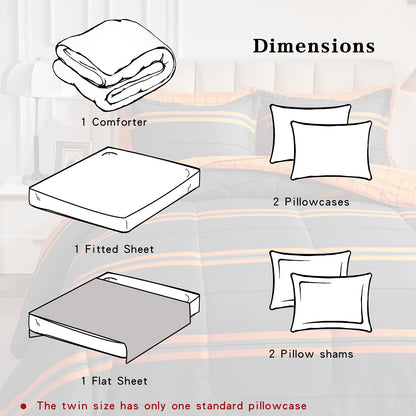 Flysheep Boho Striped Halloween Bed in a Bag 7 Pieces King Size, Ombre Bright Orange Stripes on Black Comforter Sheet Set (1 Comforter, 1 Flat Sheet, 1 Fitted Sheet, 2 Pillow Shams, 2 Pillowcases)