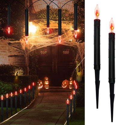 Halloween Pathway Lights Outdoor, 19.5Ft Halloween Pathway Marker String Lights with 10 C18 Flicker Flame Black Candles Stakes Lights Plug in Walkway Light for Lawn Garden Sidewalk Driveway