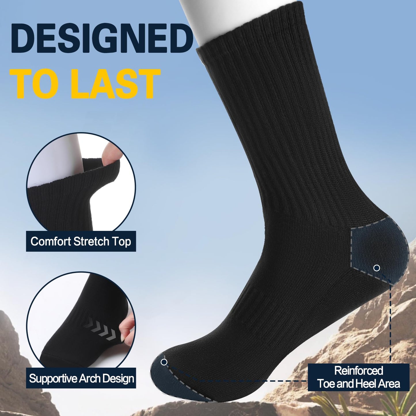 FEWTUR Thermal Socks for Men and Women: 5 Pairs Winter Socks for Running Hiking, Warm Cotton Socks for Outdoor Work (Dark Grey, 9-11)