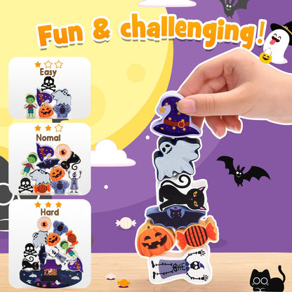 IPOURUP Halloween Toys for Kids 3-10 Kids Wooden Stacking Blocks Toy Birthday Gifts for 4 5 6 7 8 9 Year Old Boys Girls Toy Kid Balance Competition Games for Ages 5-7 Party Favors Boo Basket Stuffers