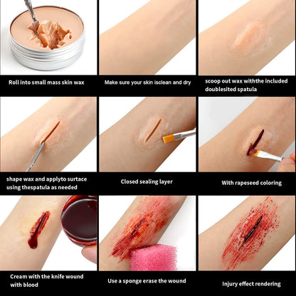 immetee Scar Wax SFX Makeup Kit, Face & Body Paint, Christmas Halloween Makeup Kit, Fake Blood, Painting Brushes, Spatula, Stipple Sponge, Stage Theatrical Party Cosplay, Carnival