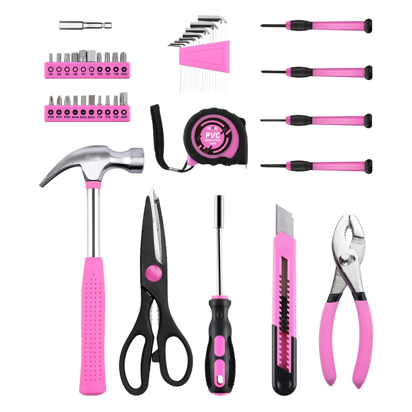 DOWELL 40 Piece Home Tool Set Pink, General Household Hand Tool Kit with Plastic Toolbox Storage Case, Mini Repair Tool kit for Women, College Students, Home Use & More