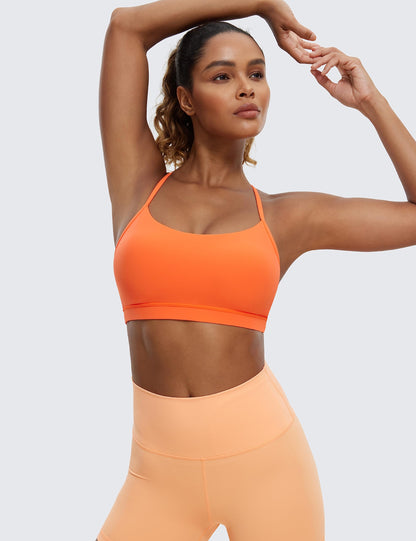 CRZ YOGA Butterluxe Womens Y Back Sports Bra - Padded Racerback Low Impact Spaghetti Thin Strap Workout Yoga Top Neon Orange Medium