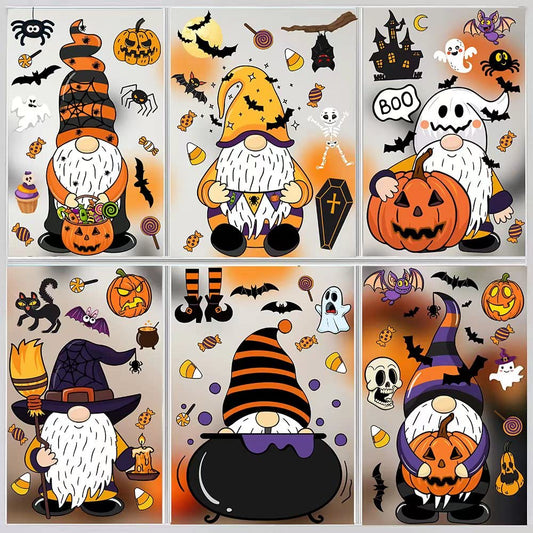 Halloween Window Clings Decals,Halloween Window Glass Decorations with Cute Gnome for Party Supplies(gnome)