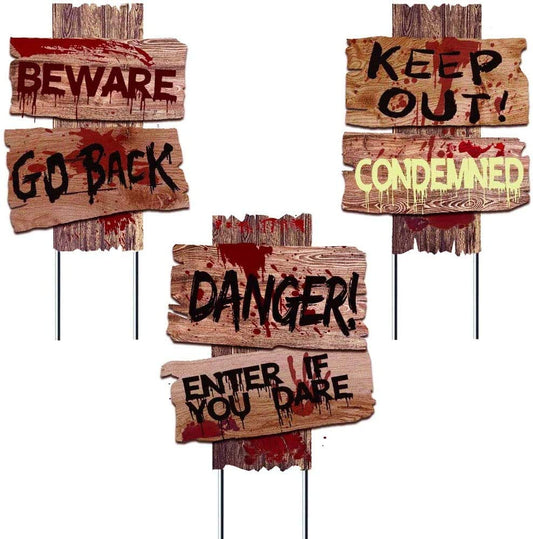 Halloween Decorations, 3 Pack 15" x 12" Yard Signs Stakes Props Outdoor Decor Scary Zombie Vampire Graves Holiday Party Supplies