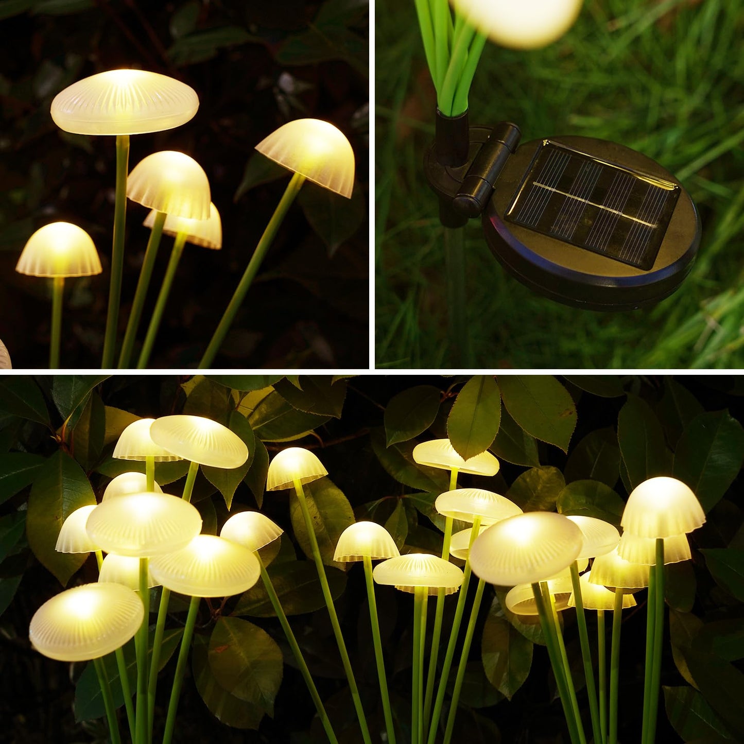 KAQ 4PK 32LED Solar Garden Lights Outdoor Waterproof | Solar Mushroom Lights for Outside Sway by Wind Firefly Fairy Light for Patio Pathway Garden Bush Yard Decorations (Warm White)
