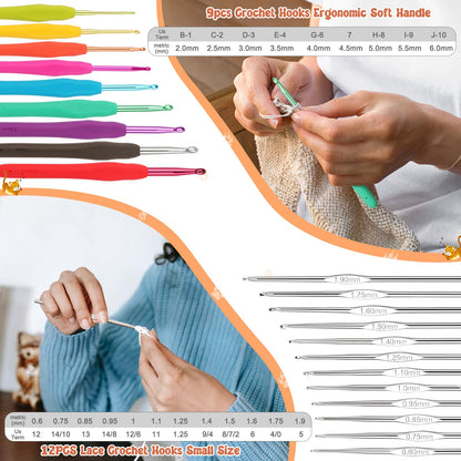 Coopay Crochet Kit Beginners Crochet Hook Set with Crochet Yarn,58PCS Portable Crochet Set Ergonomic Crochet Hooks Travel Knitting Crochet Supplies