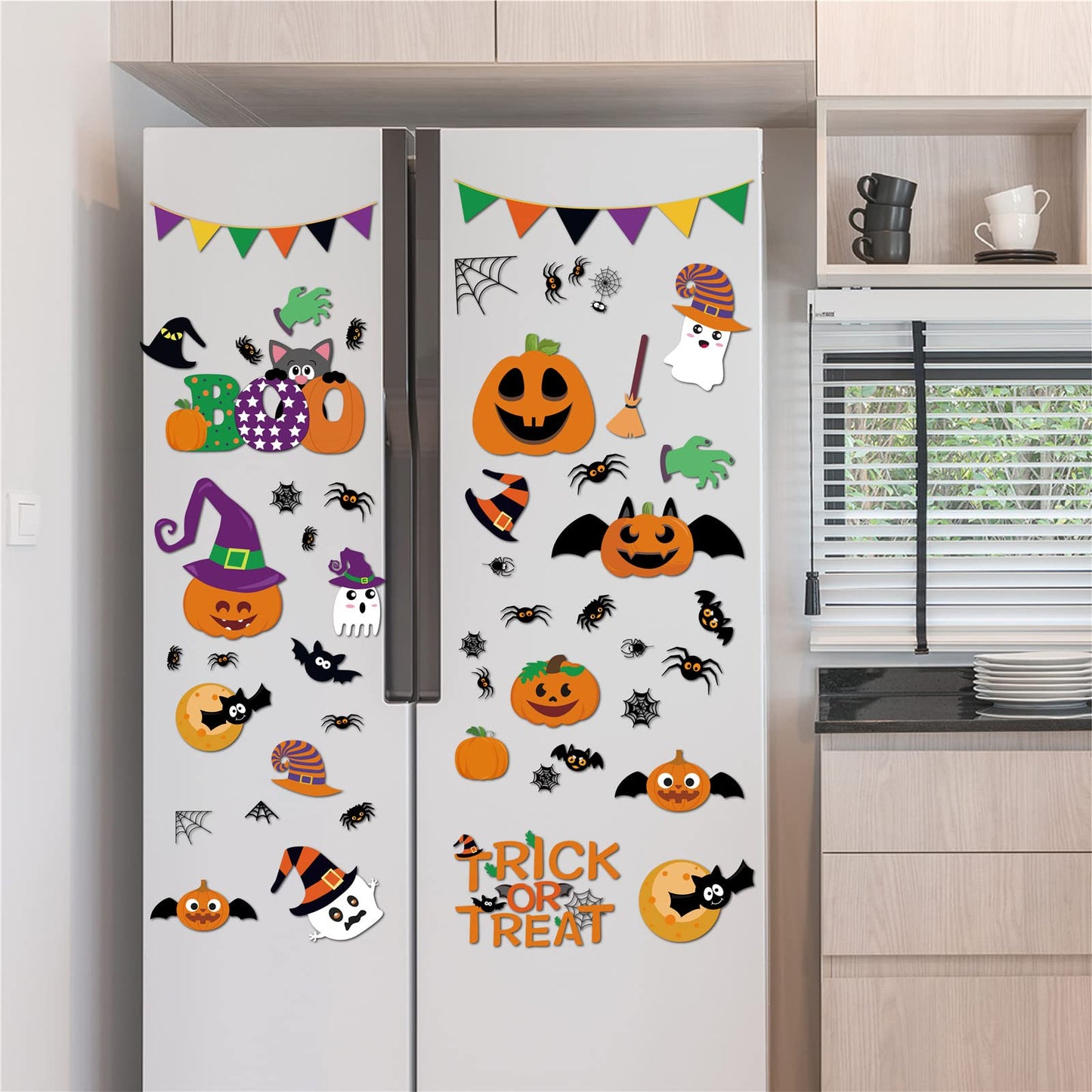 232 Pcs Halloween Decorations Window Clings Decals, 10 Sheet Large Halloween Black Spiders/Cute Pumpkins Stickers Decorations, Halloween Window Stickers for Kids/School/Home/Office Supplies