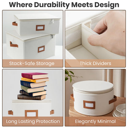 HOMELUX THEORY Champagne Flute Storage Box, Ivory Hard Shell China Storage Containers, Kitchen Storage Bins With Lids, Heavy Duty Moving Box for Glasses & Stemware, Glassware & Wine Glass