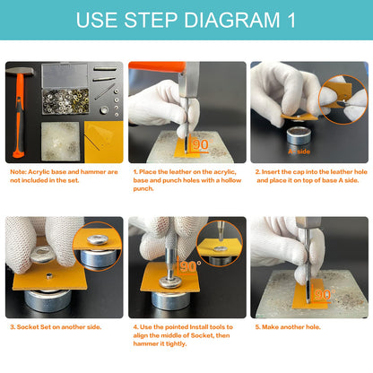 45 Set Leather Snap Fasteners Kit, 15mm Stainless Steel Leather Snaps Kit with 4 Install Tools, 3 Color Snaps for Clothes, Jacket, Down Jeans Wears, Bracelets, Bag, DIY Crafts