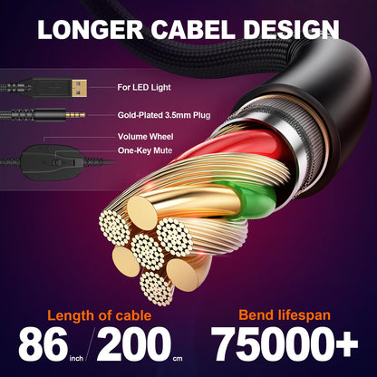 Krysenix Gaming Headset for PS4, PS5, PC, Mac, Xbox Series X, Noise Canceling Headphones with Microphone, PG2 Computer Headset with 3.5mm Jack & RGB Light Black/Blue