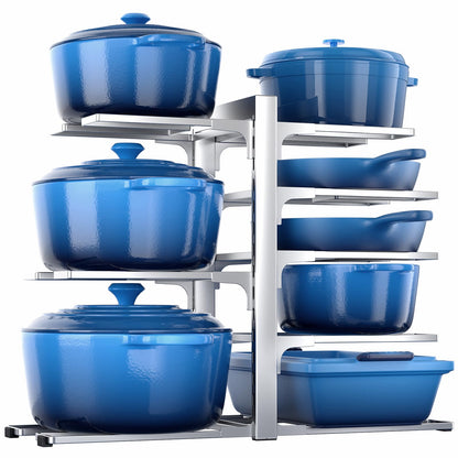 ORDORA Pots and Pans Organizer for Cabinet 16.61'' Height, 8 Tier Pot Organizers Rack with 3 DIY Methods, Adjustable Pan Organizer under Cabinet Kitchen Organization and Storage