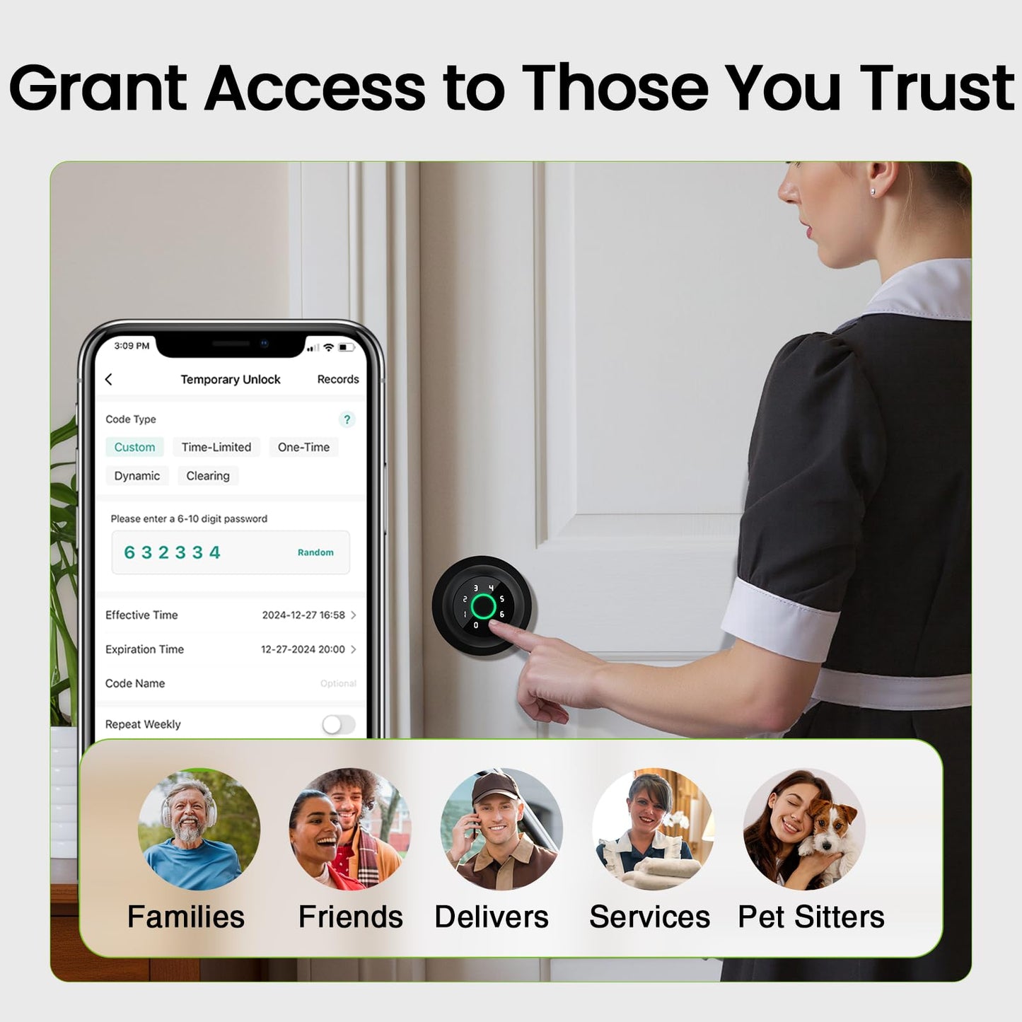 GHome Smart 4-in-1 Smart Door Knob Fingerprint Door Lock with Keypad, Biometric & App Control, Keyless Entry for Room, Garage, Office, Apartment, Local Data Storage