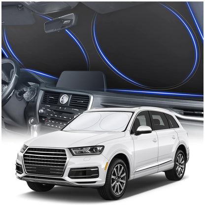 JUSTTOP Car Sun Shade Windshield - Foldable Sun Car Window Shield 210T Coated Silver Cloth Reflective Polyester Material Blocks 99% UV Rays, Fits Most Windshields(Large63 x 35 in)