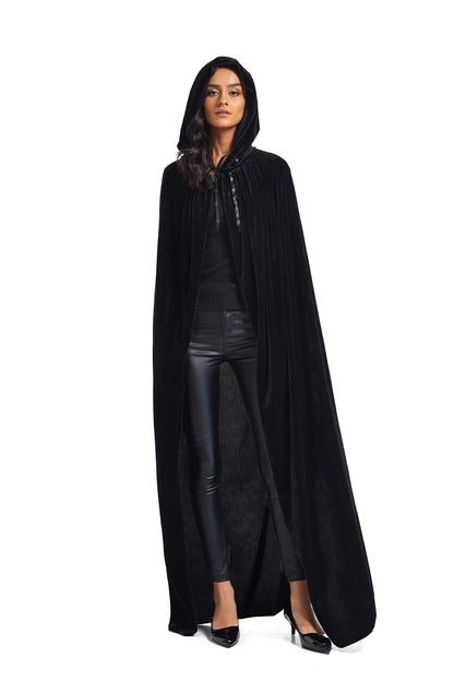Evlatte Velvet Cloak, Adult Hooded Cloak Velvet Cape Halloween Witch Costume for Men and Women Cosplay Costumes (Black, Large)