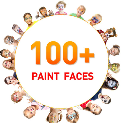 Face Painting Kit for Kids 20 Water Based Non-Toxic Sensitive Skin Paints 100 Stencils 3 Glitters 2 Hair Chalks Combs 2 Tattoos Sheets Face Painting Book Safe Professional Face Paint Kit For Kids