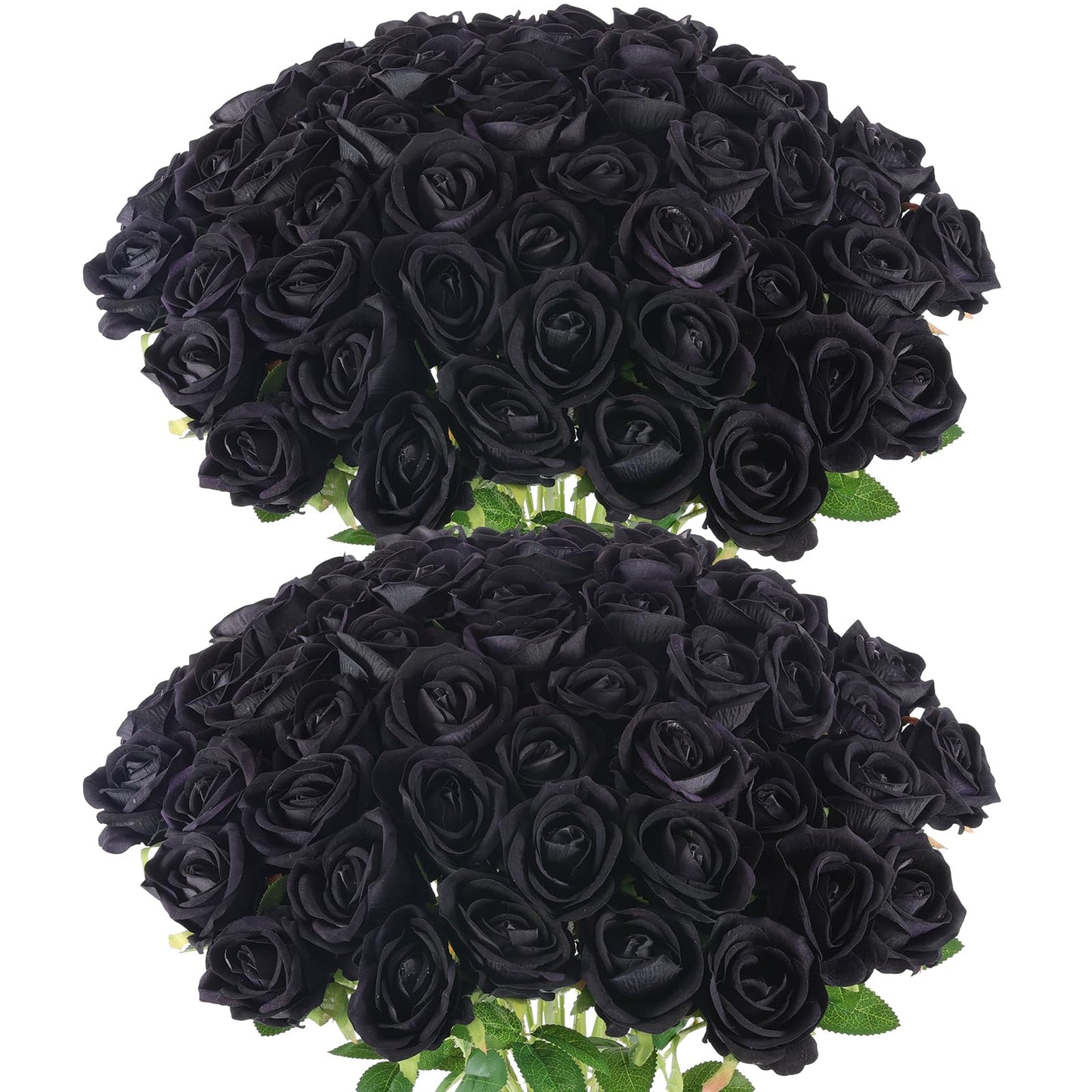 Hananona 50 Pcs Artificial Roses in Bulk, Fake Velvet Silk Roses Realistic Black Roses for Wedding Centerpieces Flower Arrangement Home Decor (50, Black)