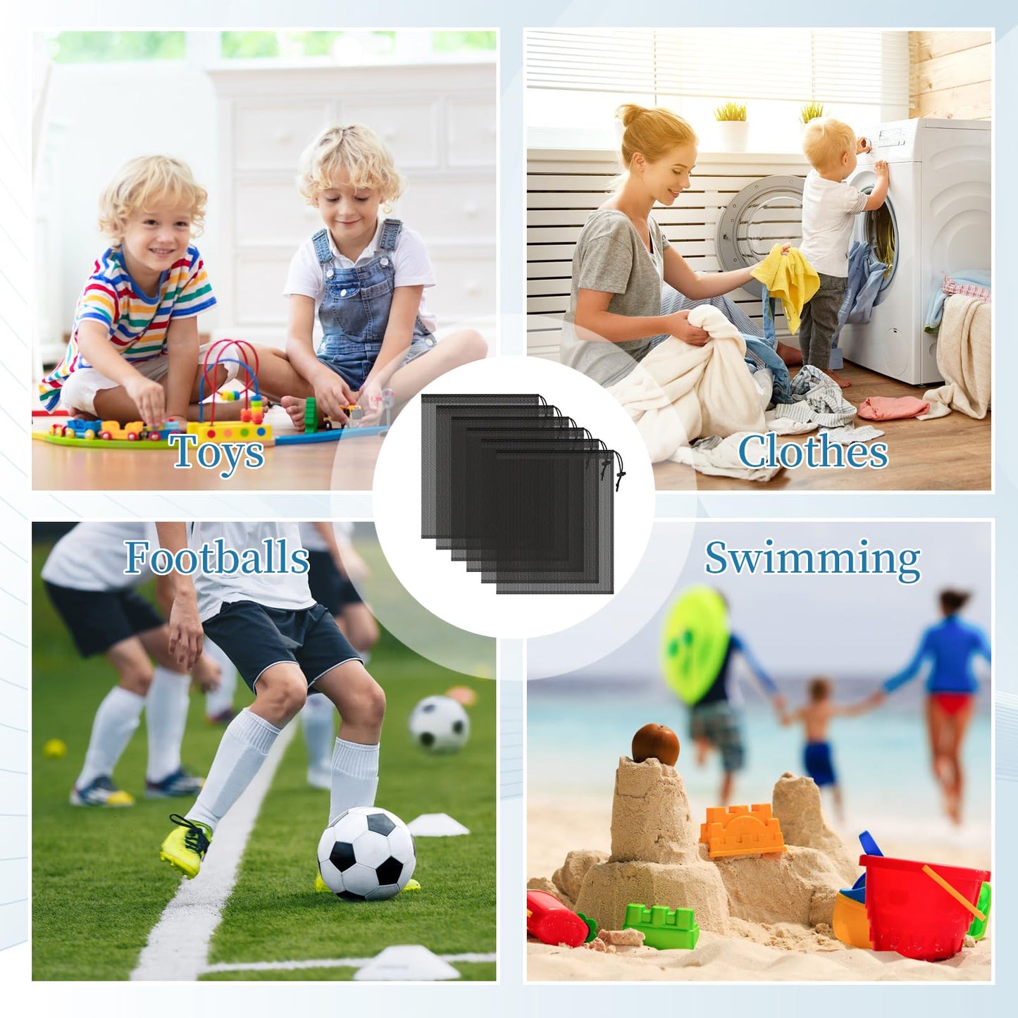 COIDEA 6 Pcs Mesh Bags Drawstring, 14x17 Inch with Lock, Multipurpose Storage Bags for Gym, Balls, Beach, Laundry (Black)