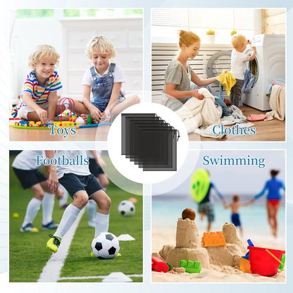 COIDEA 6 Pcs Mesh Bags Drawstring, 14x17 Inch with Lock, Multipurpose Storage Bags for Gym, Balls, Beach, Laundry (Black)