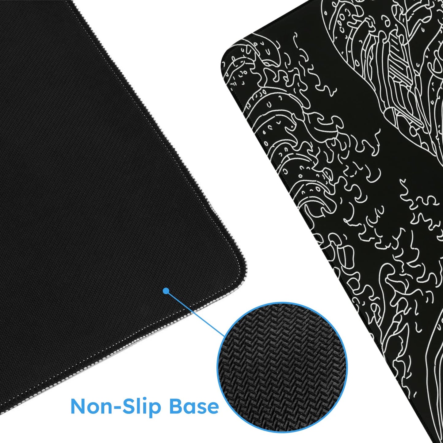 iCasso Mousepad, Gaming Mouse Pad, XXL Large Desk Mat, Big Rubber Base Mouse Mat with Stitched Edges, Computer Keyboard Desk Pad for Work, Game, Office, Home - Black Wave of Kanagawa