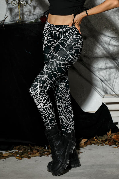 For G and PL Halloween Women Graphic High Waist Tights Soft Casual Printed Yoga Skinny Pants Cobweb M