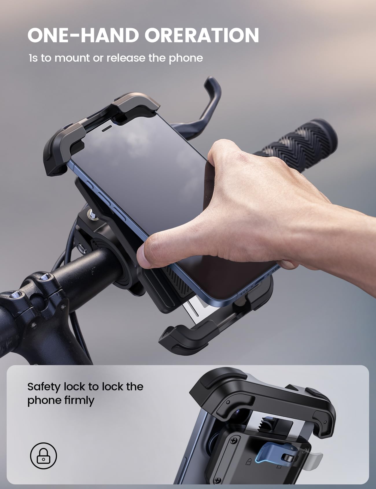 Lamicall Bike Phone Mount Holder - Motorcycle Phone Mount, Adjustable Cell Phone Holder, Bicycle Scooter Handlebar Cradle Clip for iPhone 16 Pro Max/Plus, iPhone 15 Plus, iPhone 14 and 4.7-6.8" Phone