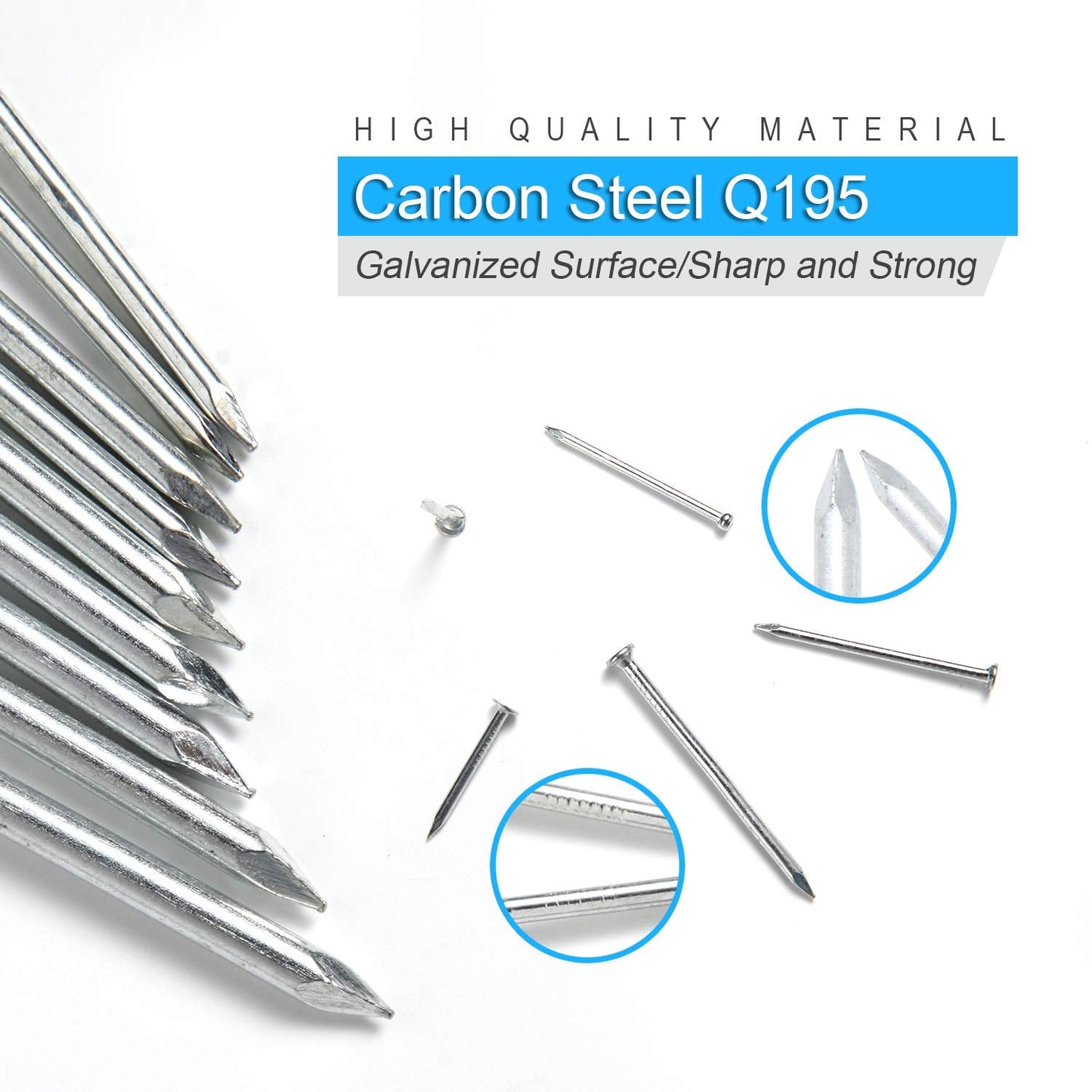 376pcs Premium Hardware Nails Assortment Kit, Maximum Length 2 Inches Galvanized, Picture Hanging, Wood, Wall With Storage Box | 6 Sizes