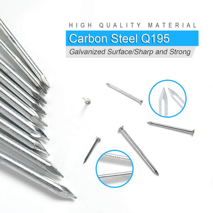 376pcs Premium Hardware Nails Assortment Kit, Maximum Length 2 Inches Galvanized, Picture Hanging, Wood, Wall With Storage Box | 6 Sizes