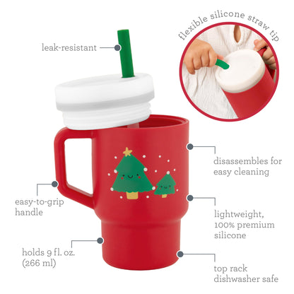 Infantino My 1st Tumbler Christmas Edition, Silicone Sippy Cup with Straw & Handle, Spill-Resistant Baby Cup for On-The-Go, BPA-Free Transition Cup, Christmas Tree