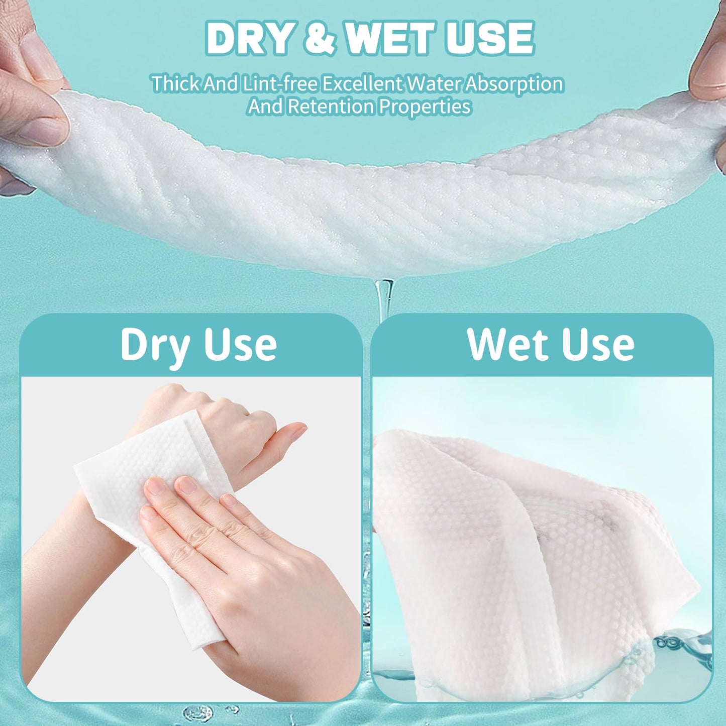 Disposable Face Towel 100 Count, Soft Cotton Facial Dry Wipes, Multi-Purpose for Skin Care, Makeup Remover, Face Wipes and Facial Cleansing