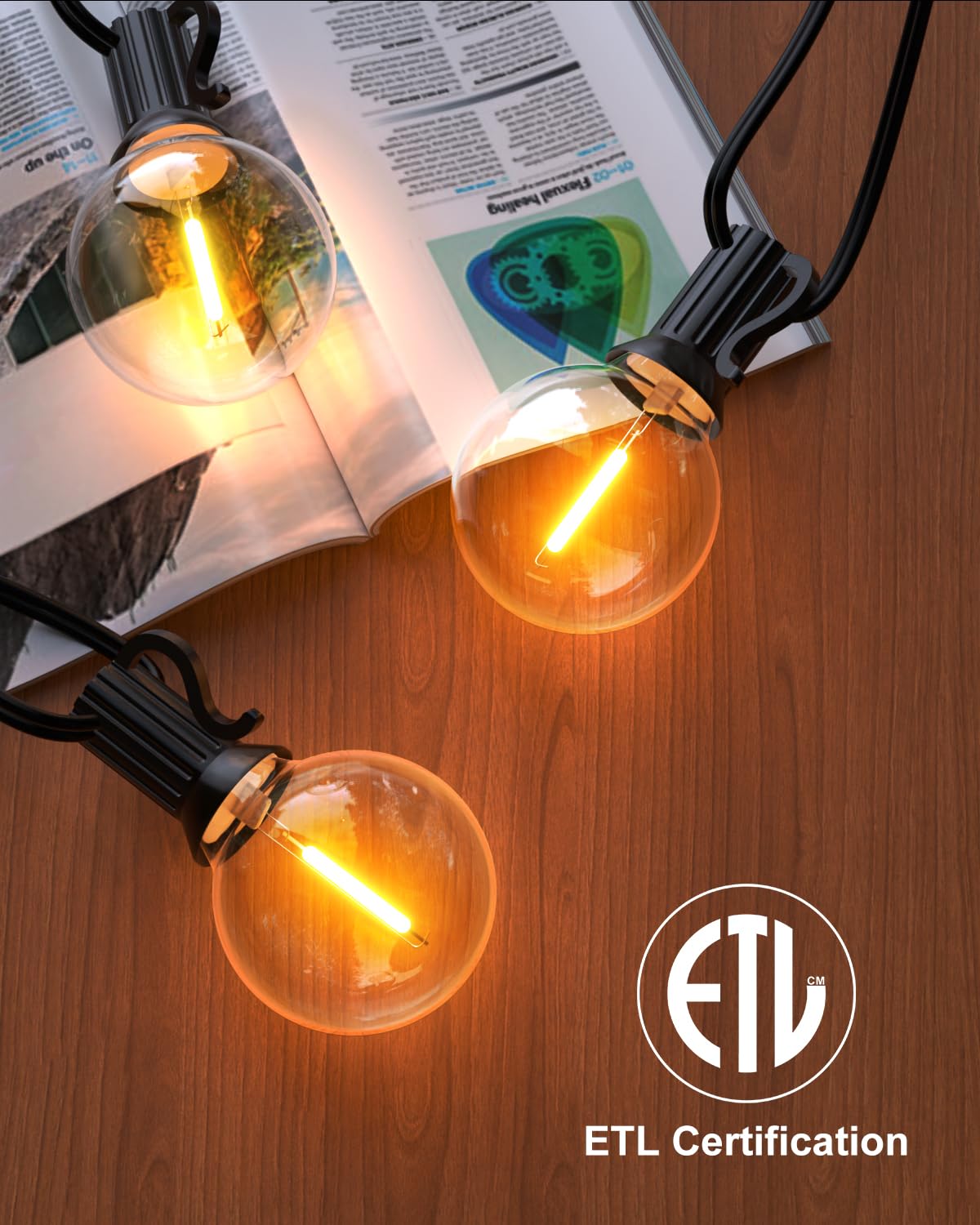 GLUROO 120FT Outdoor String Lights, G40 LED Patio Lights with 64pcs Bulbs, Waterproof Shatterproof Dimmable Globe Hanging Outdoor Cafe Bistro Porch Outside Light, 2Packs * 60ft