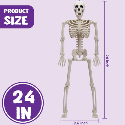 JOYIN 2 PCS 24” Halloween Skeleton Decor, 2 FT Full Body Stayable Posable Skeletons for Halloween, Yellow Human Plastic Bones with Movable Joints for Spooky Indoor Outdoor Decoration, Graveyard Prop