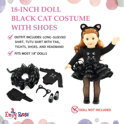 Emily Rose 18 Inch Doll Clothes New Improved 5 PC Black Cat Halloween Costume Tutu Skirt Outfit, Includes Shoes and Headband Accessories | Compatible with 18" American Girl Dolls | USA Company