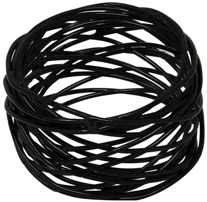 Kaizen Casa Handmade Decorations Black Napkin Rings Set of 12 Metal Mesh for Weddings Dinner Parties or Every Day Use (Black, 12)