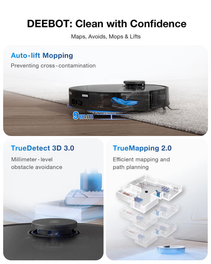 ECOVACS Deebot T30 Omni Robot Vacuum Cleaner with Wiping Function, Mini Station Vacuum Cleaner Robot, 11,000 PA Suction Power, Adaptive Edge Cleaning with TruEdge™ Mopping Technology, ZeroTangle™