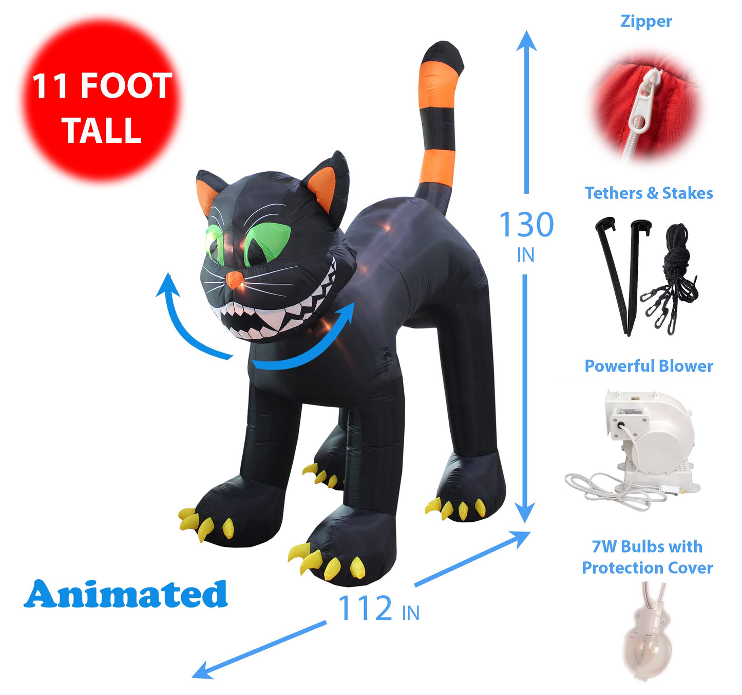 11 Foot Tall Animated Halloween Inflatable Black Cat