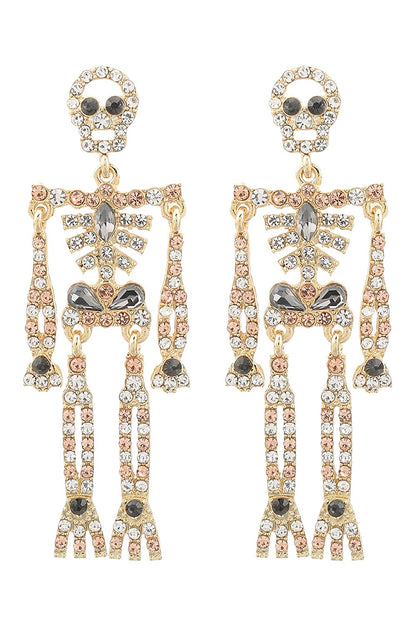 Halloween Earrings Spooky Skull Skeleton Dangle Earrings for Women Bling Rhinestone Crystal Punk Gothic Jewelry Halloween Accessories Gifts