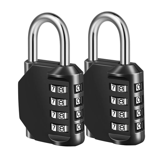 Fayleeko Combination Lock, 4 Digit Padlock for School Gym Sports Locker, Fence, Toolbox, Case, Hasp Cabinet Storage (2 Pack, Black)