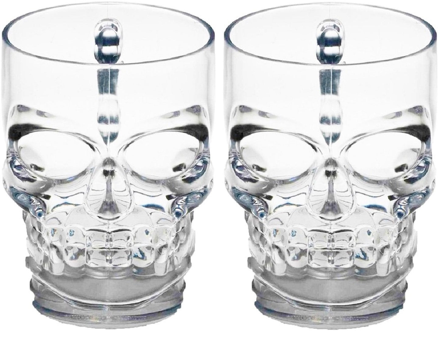 Circleware Skull Face Beer Mug Drinking Glasses with Handle, Set of 2, Heavy Base Funny Entertainment Glassware for Water, Juice and Halloween Decorations Beverage Gifts, 17.6 oz.