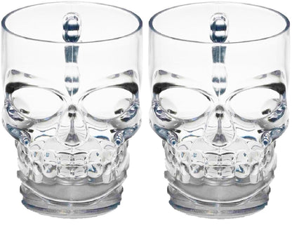 Circleware Skull Face Beer Mug Drinking Glasses with Handle, Set of 2, Heavy Base Funny Entertainment Glassware for Water, Juice and Halloween Decorations Beverage Gifts, 17.6 oz.