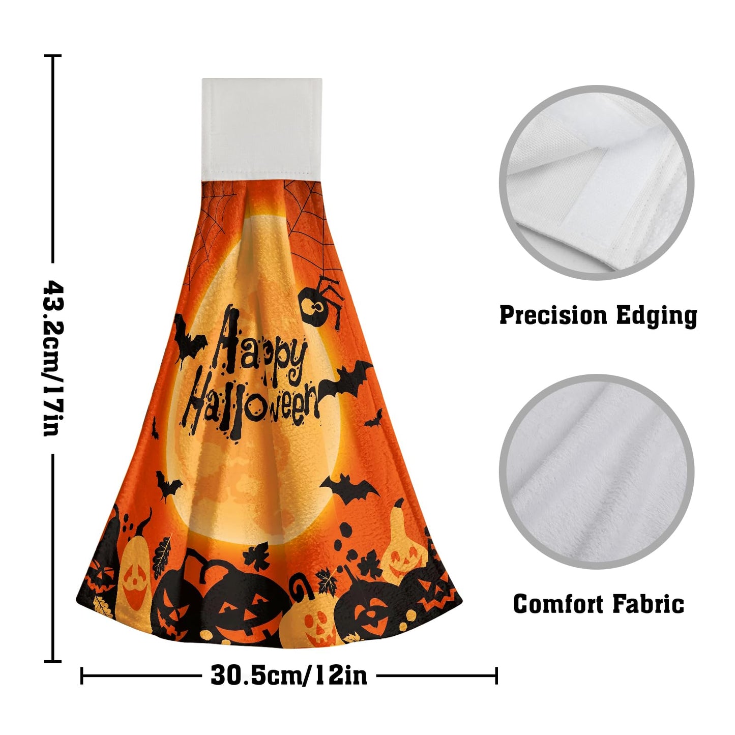 Giwawa Happy Halloween Hanging Kitchen Towels Set of 2 Spooky Pumpkin Bat Hand Tie Towel with Loop Scary Moon Orange Fast Drying Dish Tea Towels for Bathroom Tabletop Home Decor
