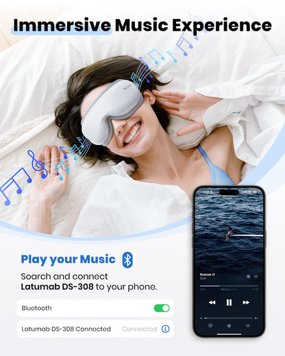 latumab Eye Massager with Heat, Heated Eye Mask with Bluetooth Music, Face Massager, Mask for Migraine & Headache Relief, Improved Sleep, Birthday Gifts for Mom Dad Women Men Her Him