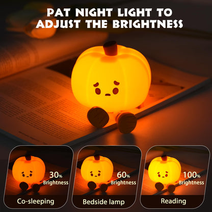Dylviw Pumpkin Night Light, Cute LED Lamp, Silicone Dimmable Nursery Nightlight for Kids, Silicone Rechargeable Bedside Touch Lamp, Funny Office Desk and Halloween Decor for Woman and Kids