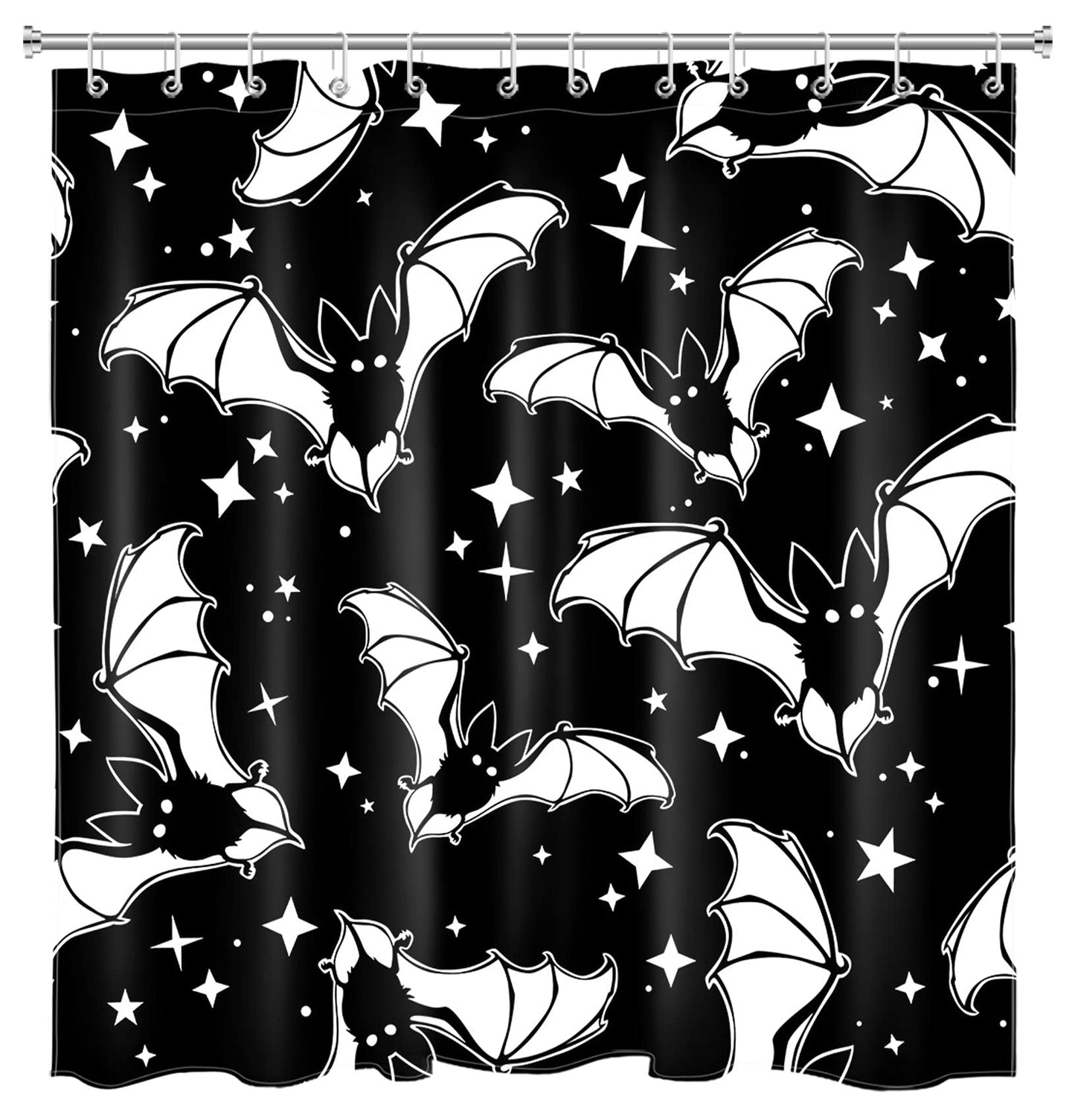 LB Spooky Halloween Shower Curtain Decor, Gothic Horror Halloween Black and White Bats Shower Curtains 72X79 inch Polyester Fabric Bathroom Decoration Bath Curtains Hooks Included