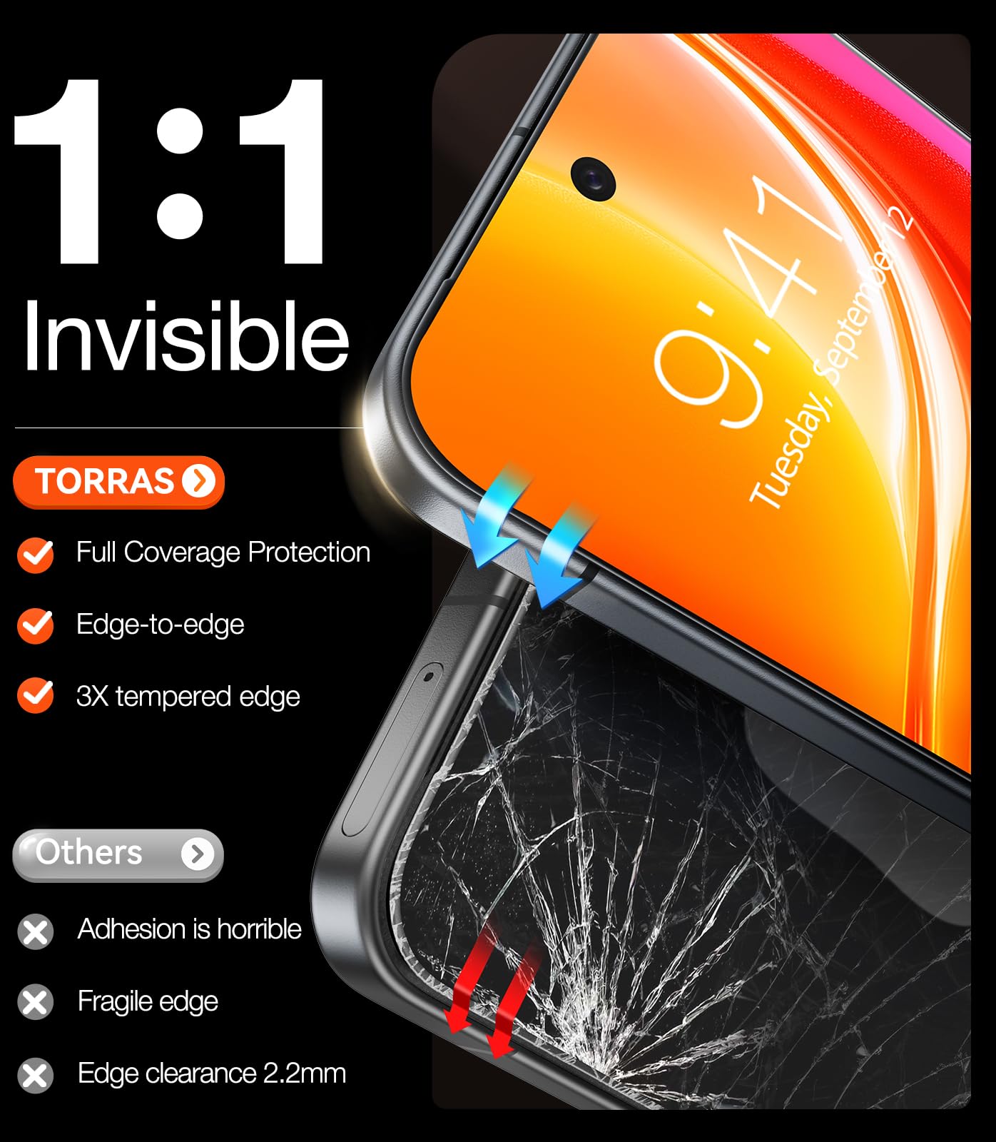 TORRAS Top-Notch Aerospace Glass for Samsung Galaxy S24 Ultra Screen Protector [12Ft Military-Grade Shatterproof] Anti-Scratch Tempered Glass Full Coverage Fit Screen Protector S24 Ultra 6.8" 2-Pack