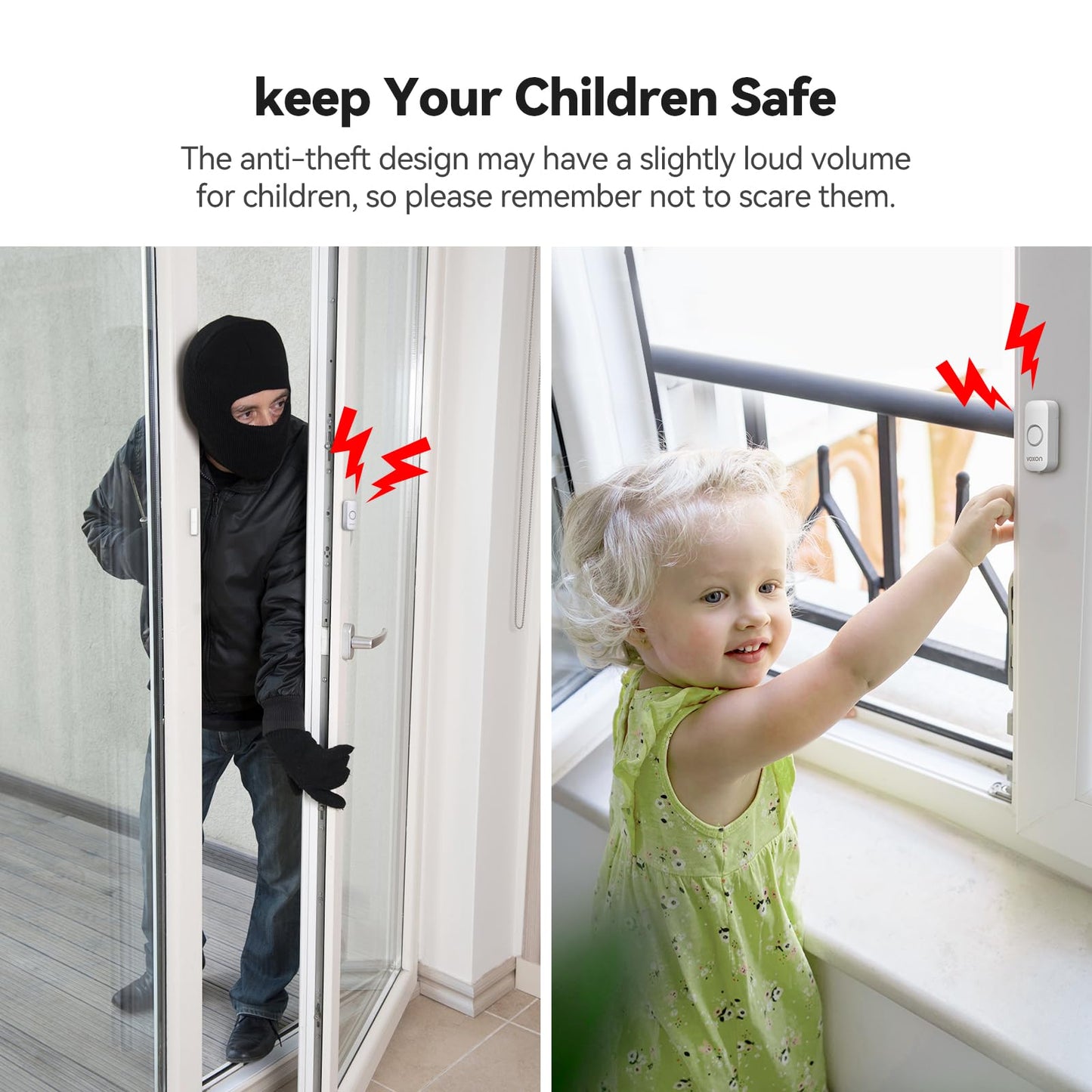 Door Alarms for Kids Safety, VOXON Window Alarm Door Alarm for Home Security Personal Security Window Alarms Sensor Burglar Door Alarm for Pool, Cars, Sheds, Caravans DIY Kit Pack of 2