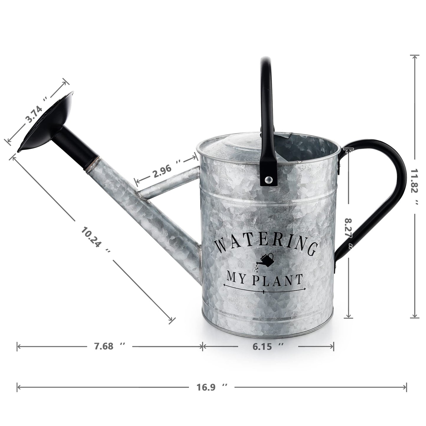 Garutom Galvanized Watering Can for Outdoor Indoor Plants, 1 Gallon Decorative Countryside Style Water Can with Removable Spout, Perfect Metal Watering Can for Indoor Plants and Garden Flower